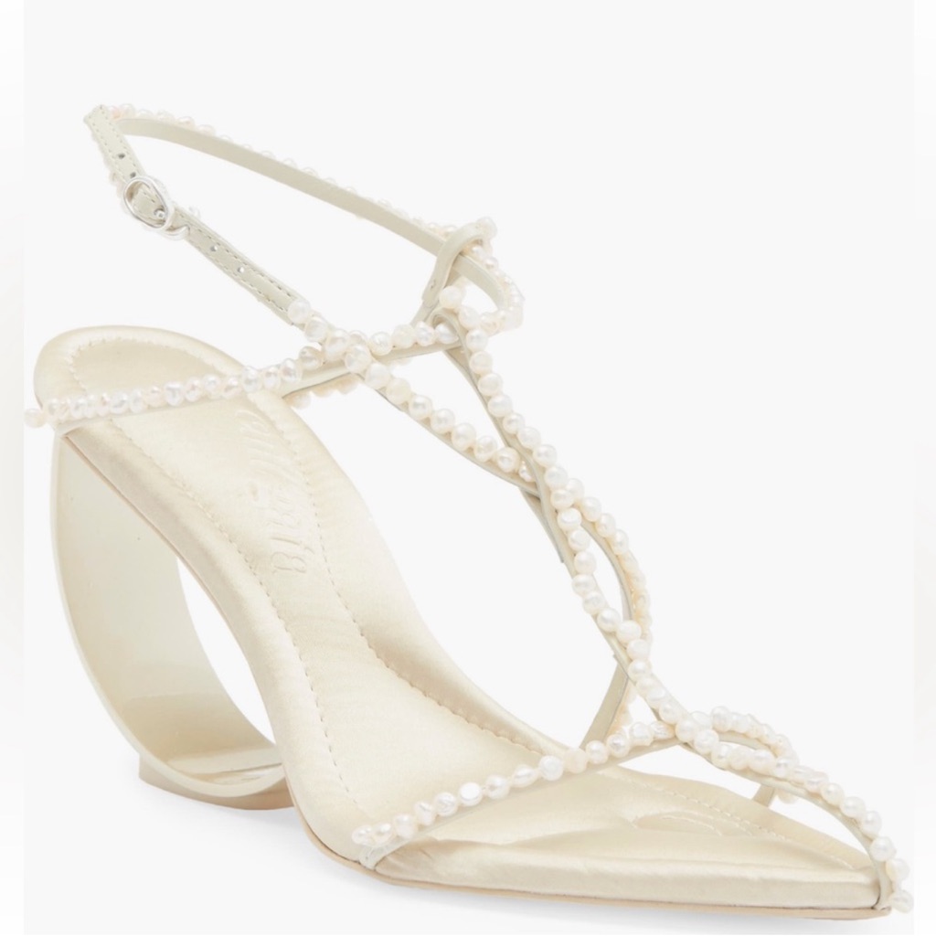 Cult Gaia Pearl-Embellished Cream Heels